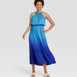 Knox Rose Blue Ombré High Neck Maxi‎ Dress
